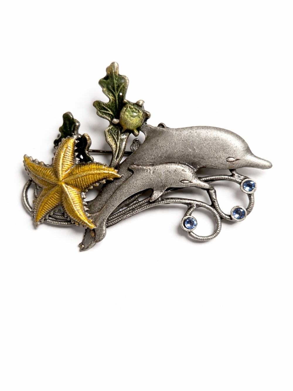VTG  Kenneth Cole Signed Dolphin & Starfish Pewter Brooch